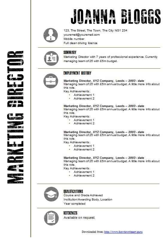 Graphical black and white CV template