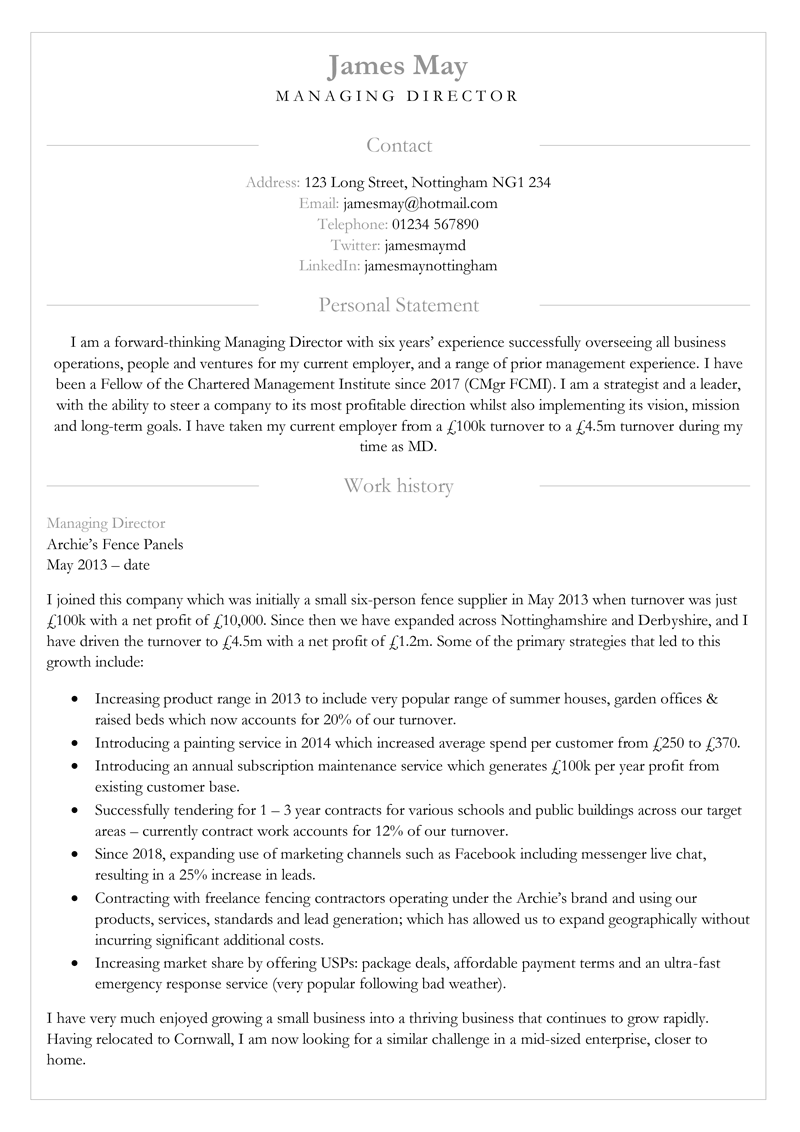 Director CV template - page 1