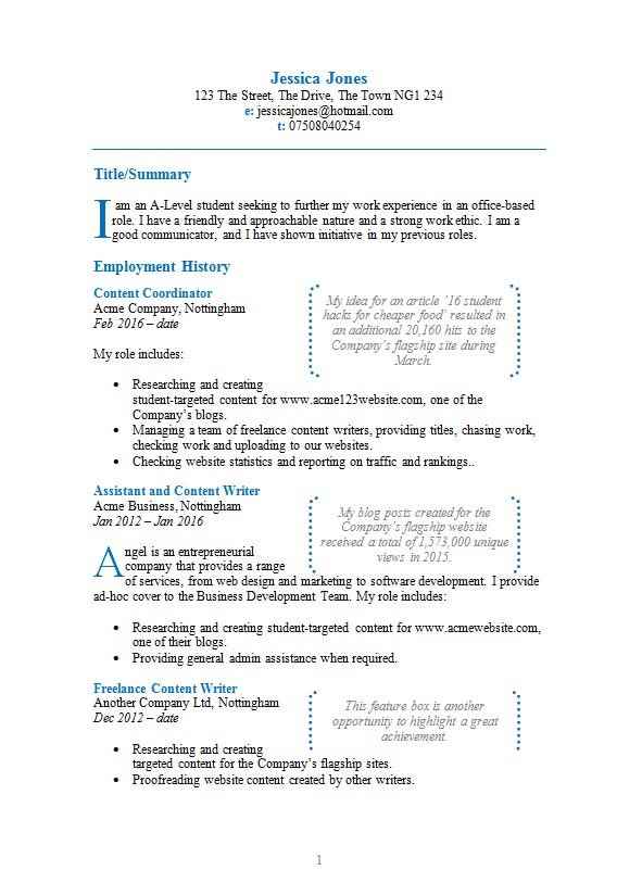 Featured boxes CV template