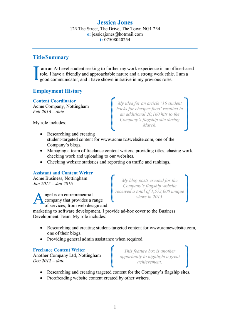 Student CV template - page 1