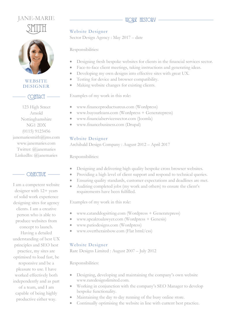 Web designer CV template - page 1