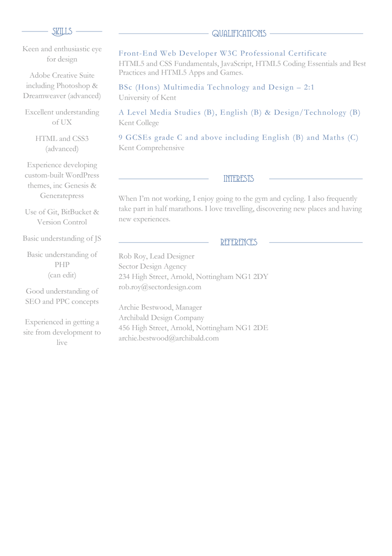 Web designer CV template - page 2