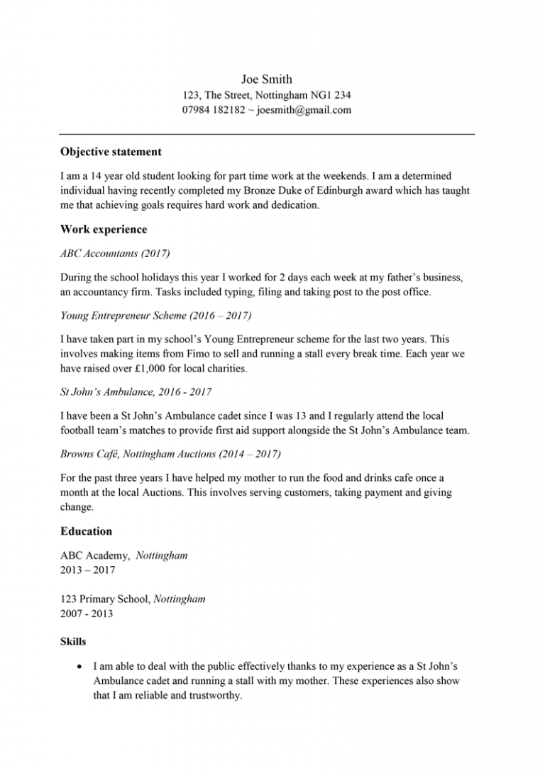 cover letter examples for 15 year olds