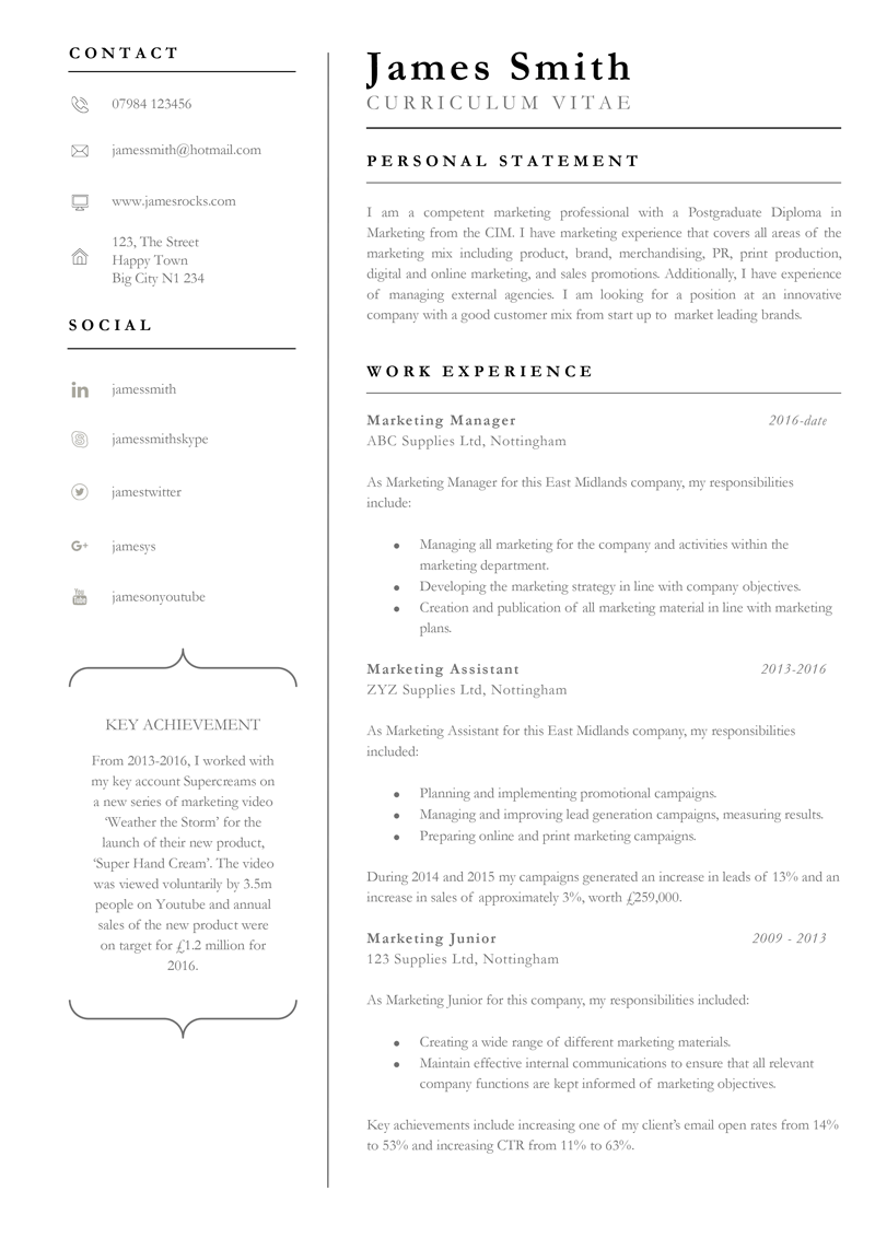 Professional CV template - page 1