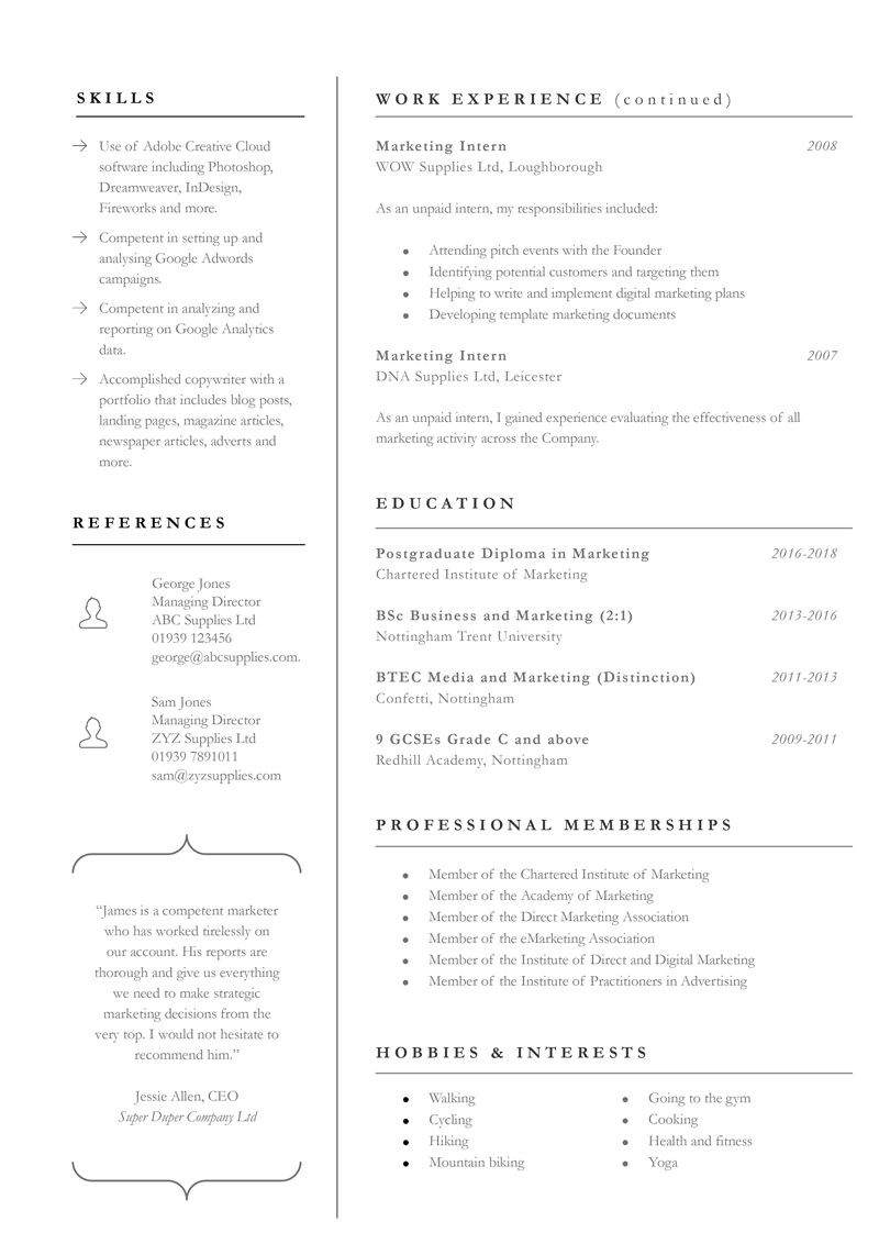Professional CV template - page 2