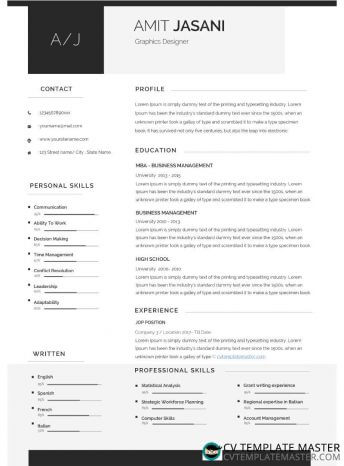 Contact Icons CV template – free Microsoft Word download