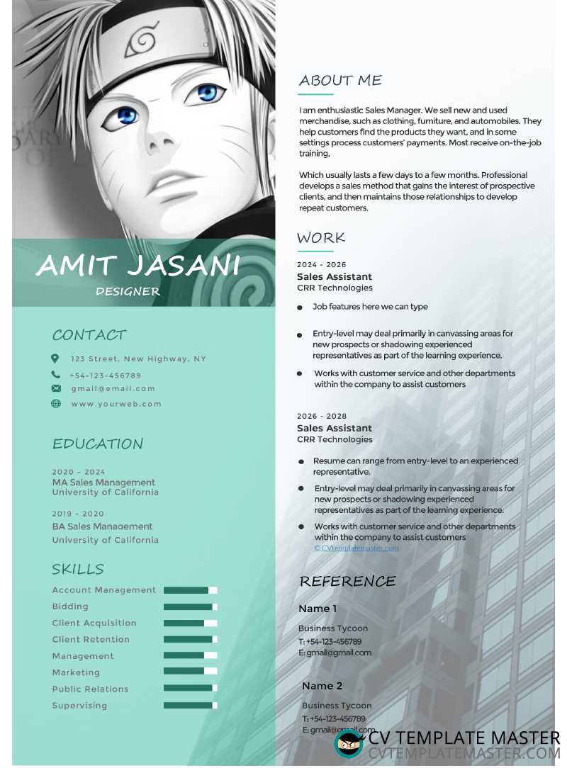 Manga mint green two column free CV template