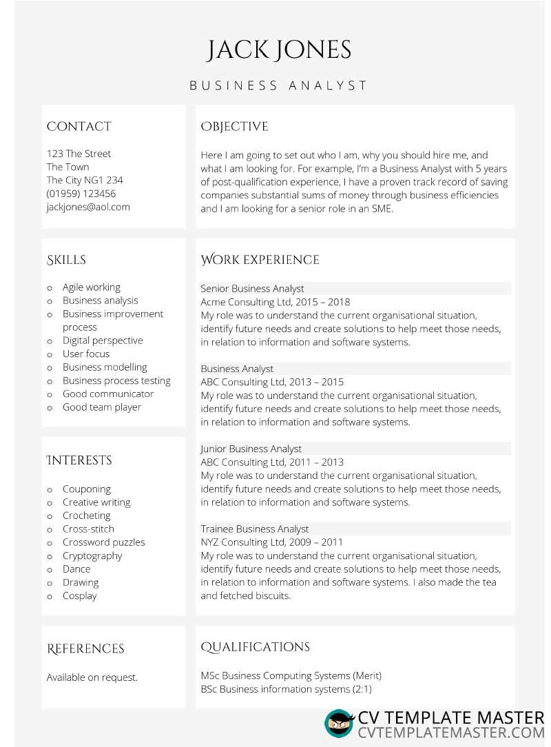 highlights one-page free cv template with a work-history focus