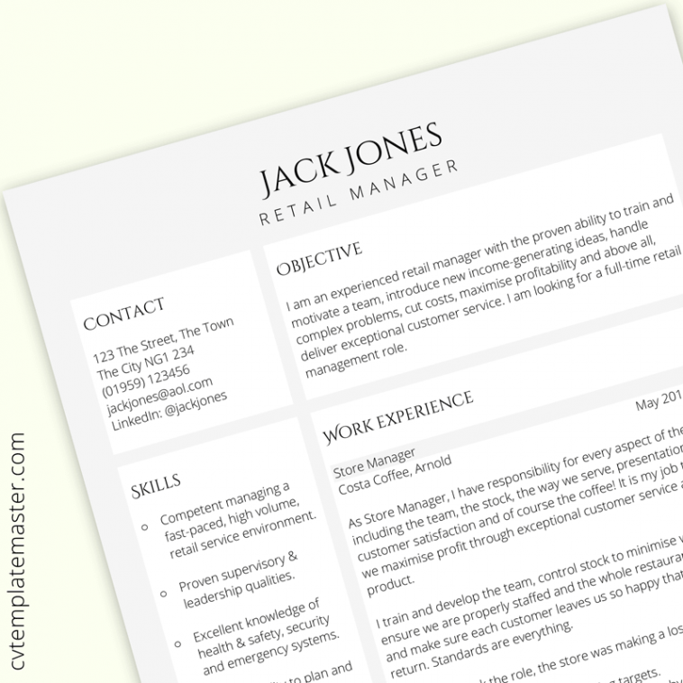 Retail manager CV template