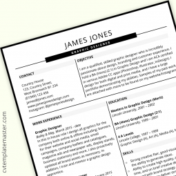 Graphic design CV example: CV template with slick headers and two columns