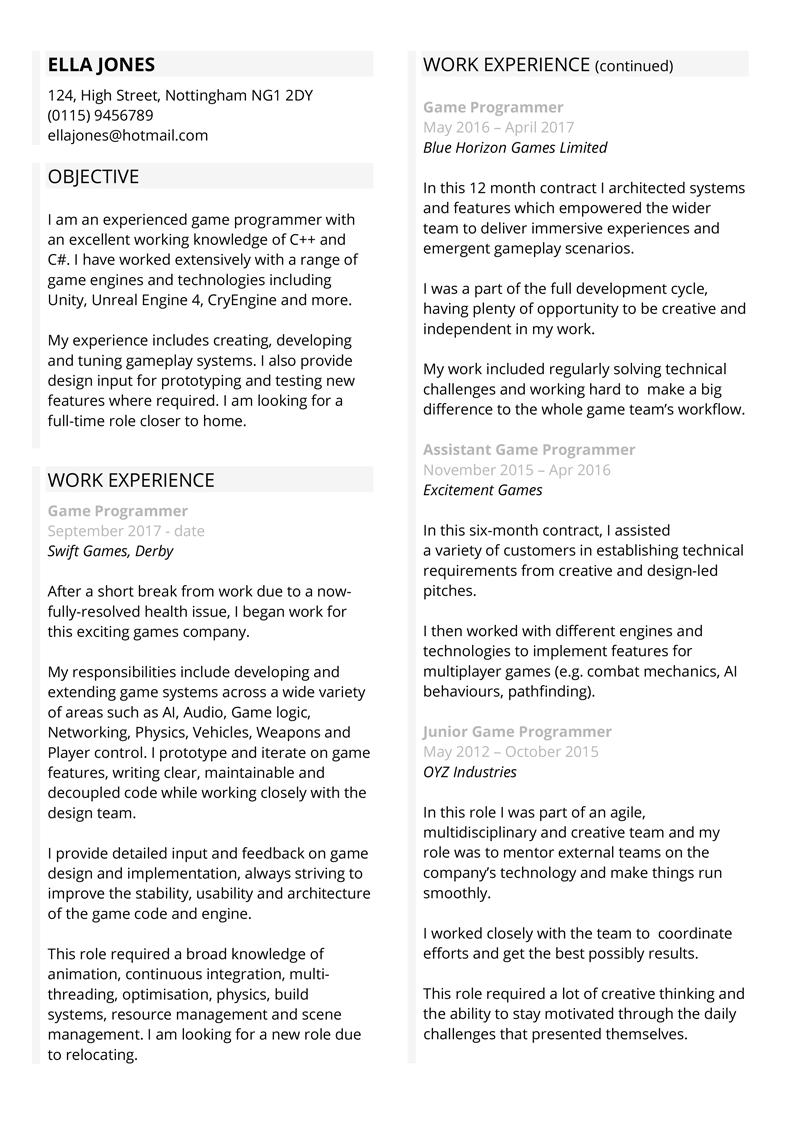 Programmer CV template - page 1