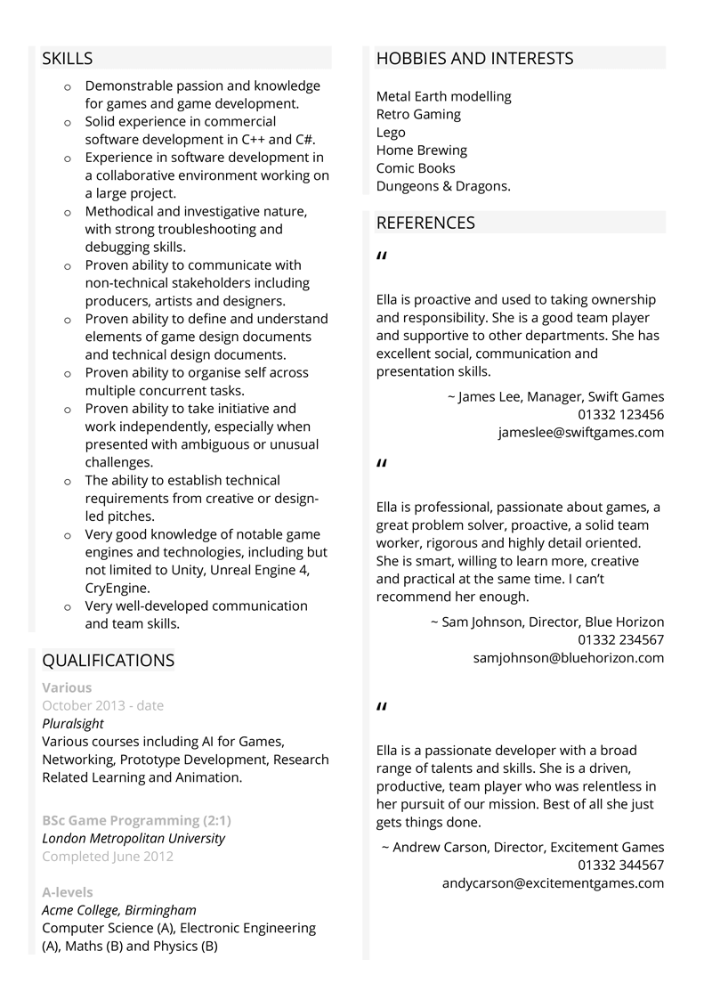 Programmer CV template - page 2