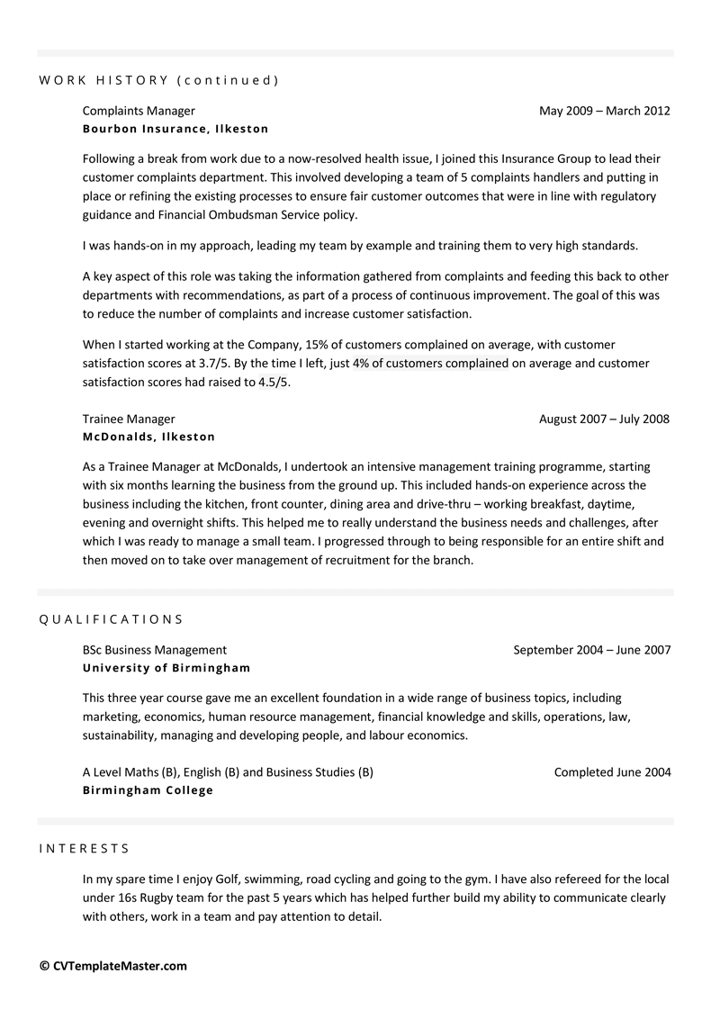 Manager CV - page two