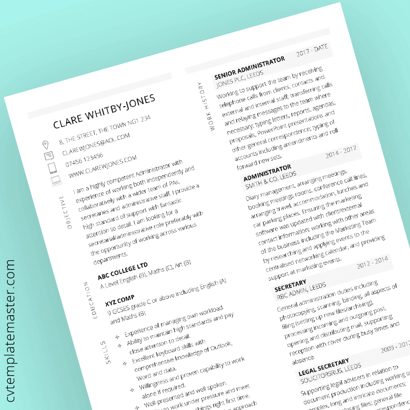 Free administrator CV template to download
