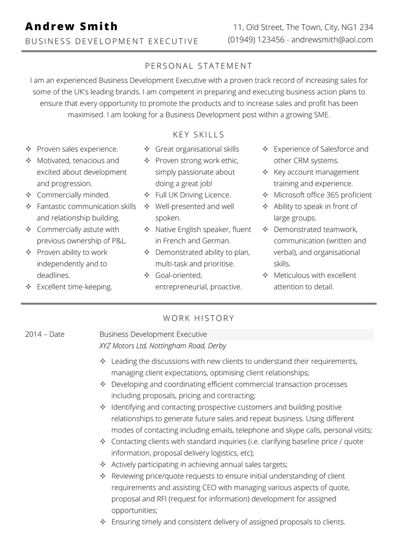 Business development CV template - page 1