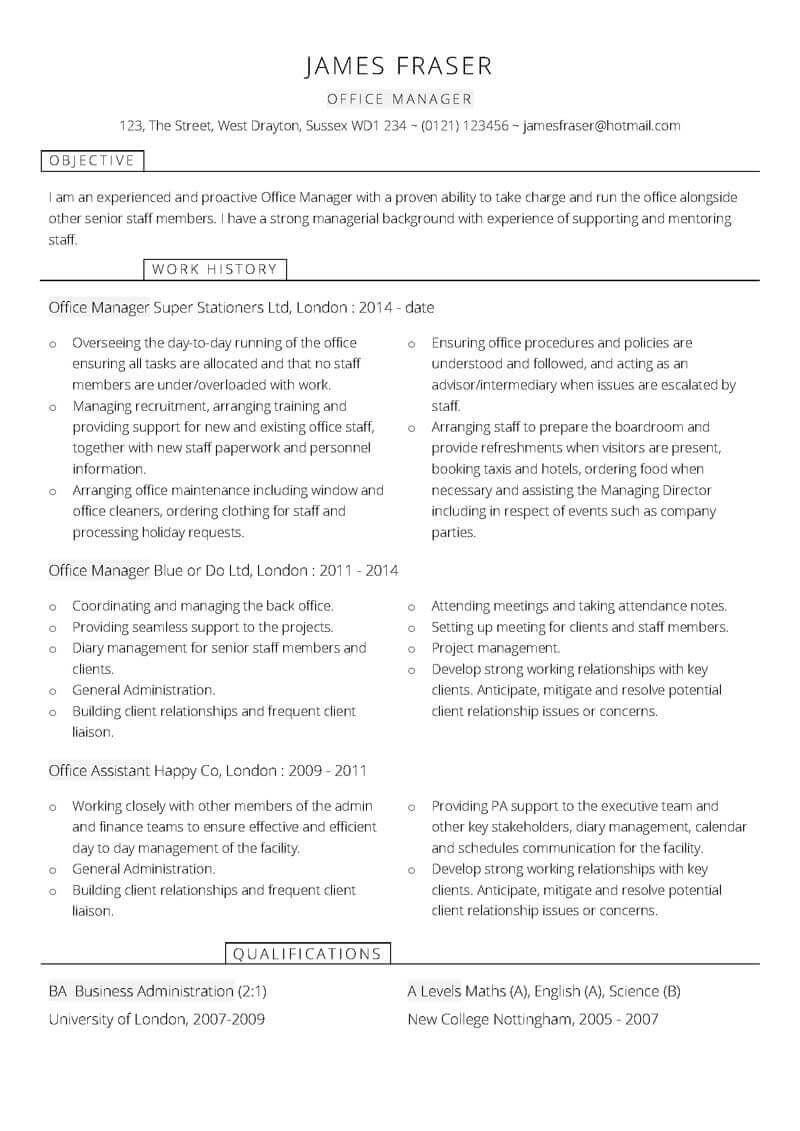 free office manager cv template in microsoft word