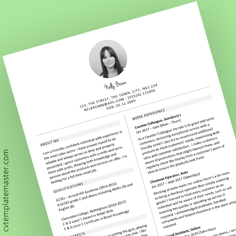 Free retail sales themed CV template
