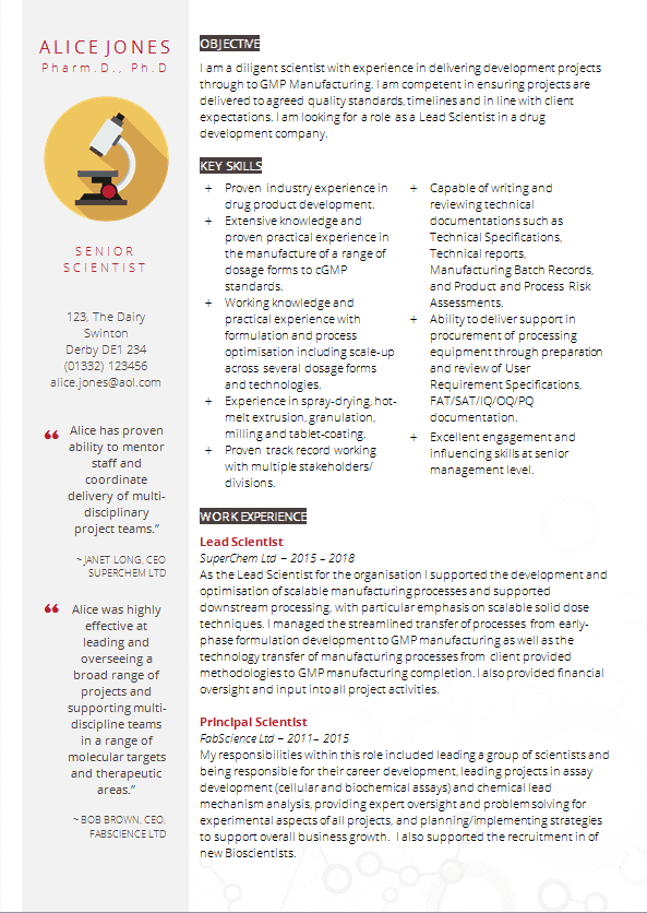 free science-themed cv template