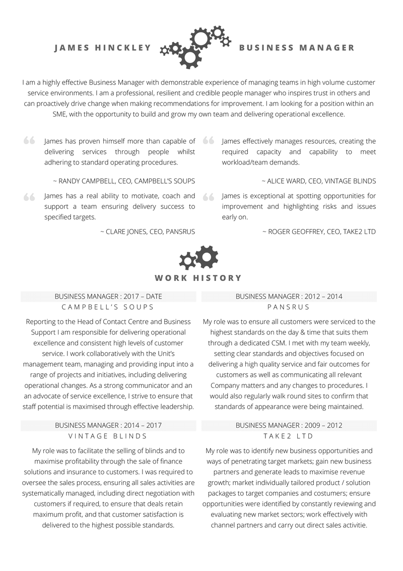 Business manager CV template - page 1