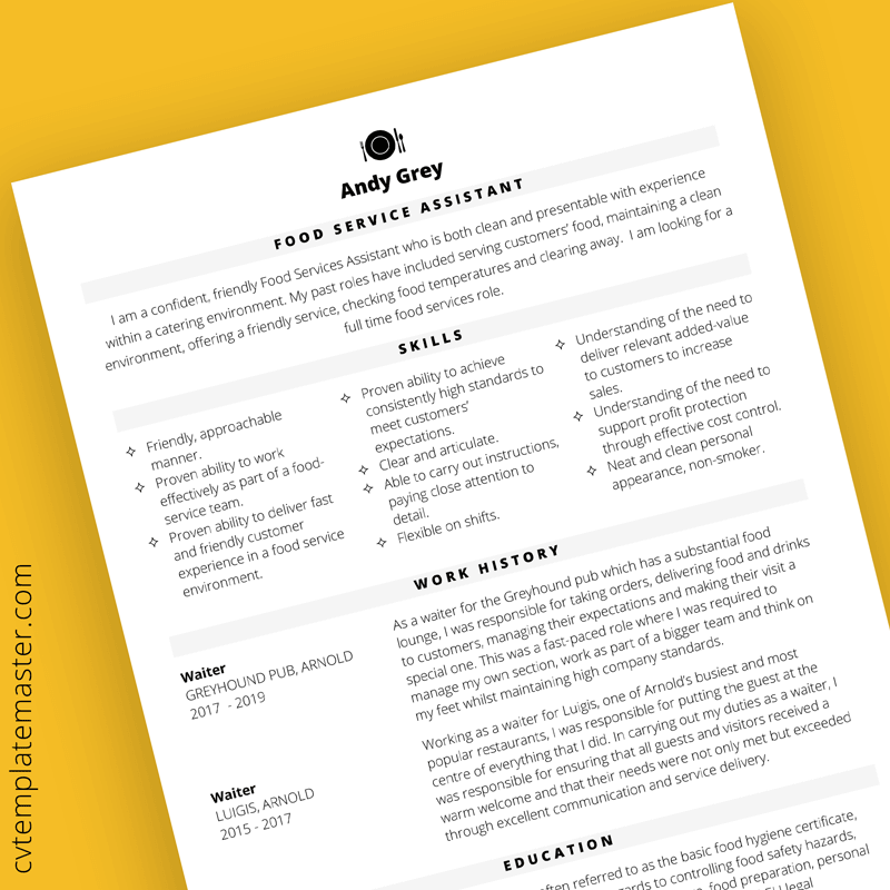 Food services assistant free CV template