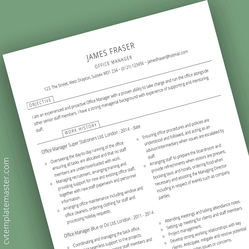 Office manager CV template