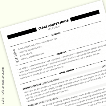 Secretary CV example (free CV template in Word)