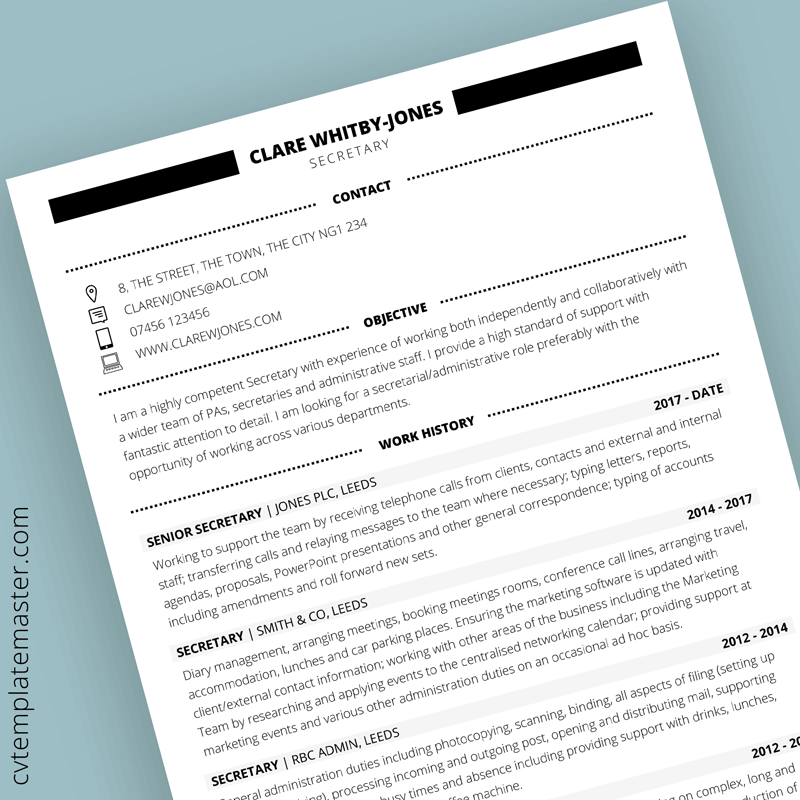 Secretary CV template