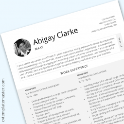 Accountant CV template: ‘Flourish’  layout in Microsoft Word format
