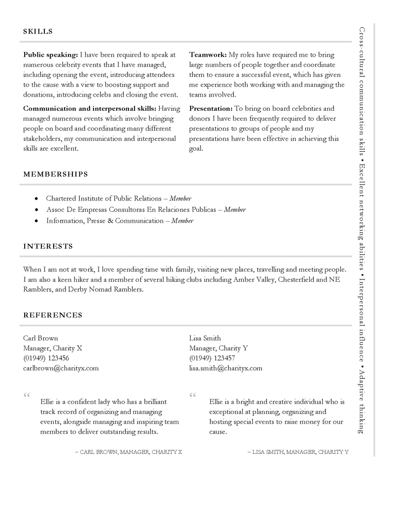 Free international or PR themed CV template