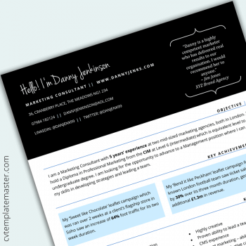 Skills based CV template in Word – ‘Connect Quotes’ design