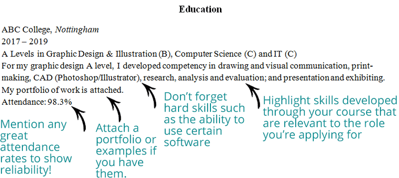 More detailed education section on a student CV