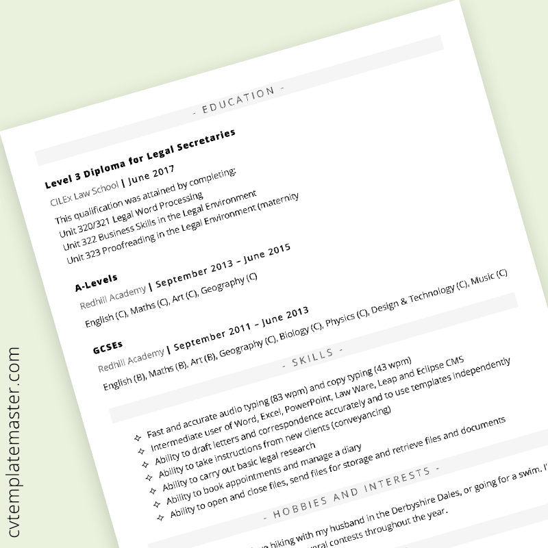 ATS friendly simple CV template - page 2
