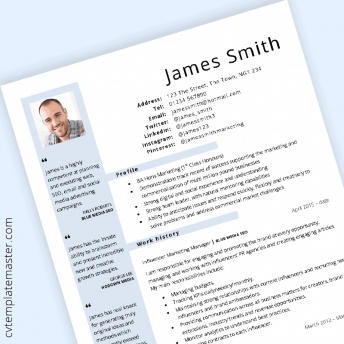 Blue layout general CV template in Word format – 2020 update