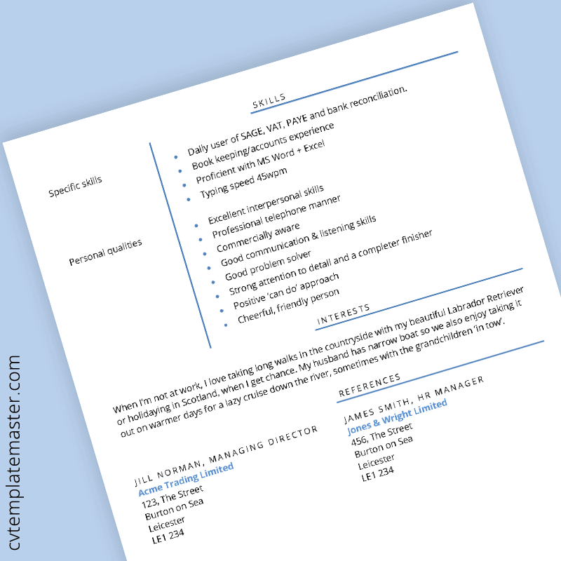 Admin CV template page 2