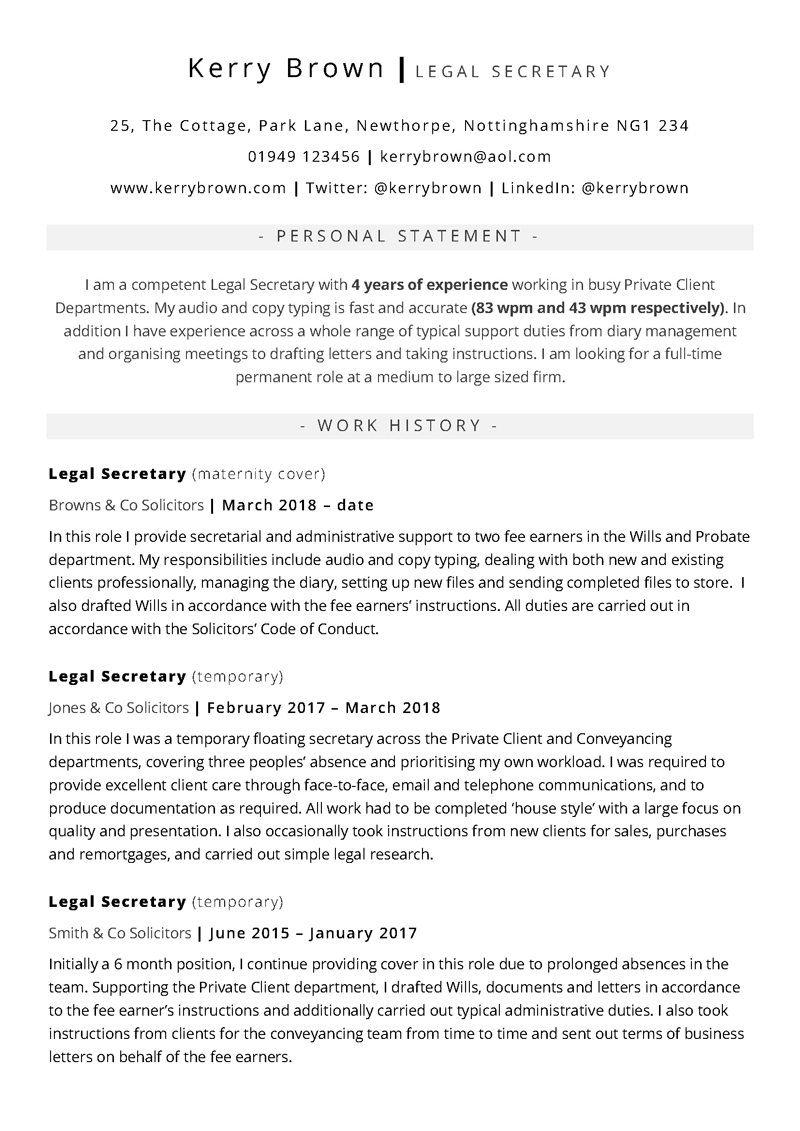 Legal secretary CV template - page 1