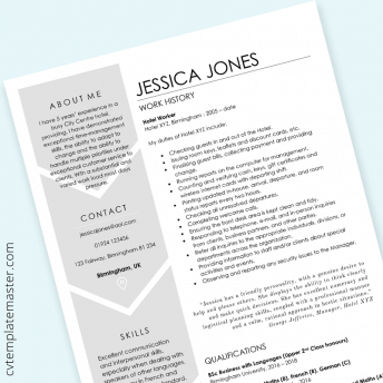 Free hotel worker one-page hospitality CV template (Word format)