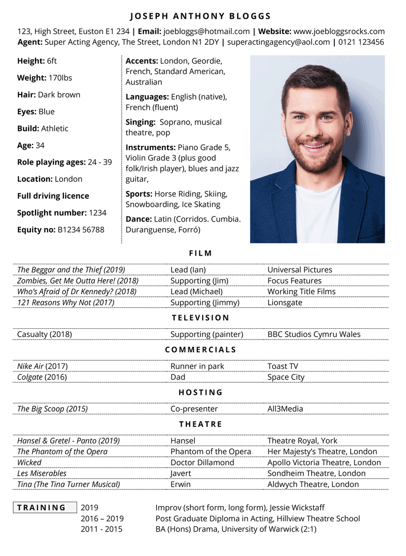 theater resume template Throughout Theatrical Resume Template Word