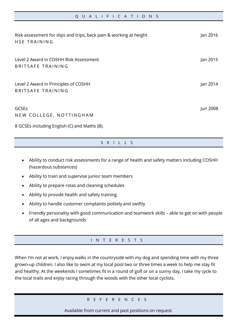 Cleaner CV - page two