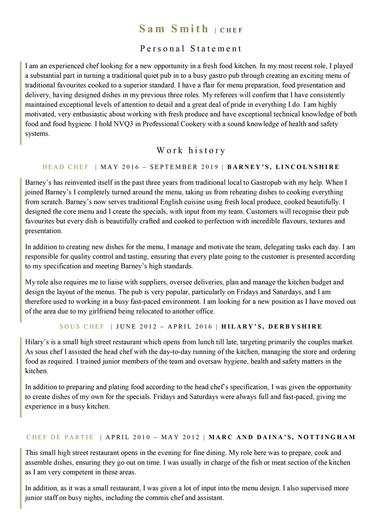 Chef CV template - page 1
