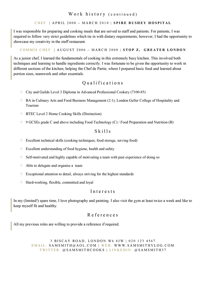 Chef CV template - page 2