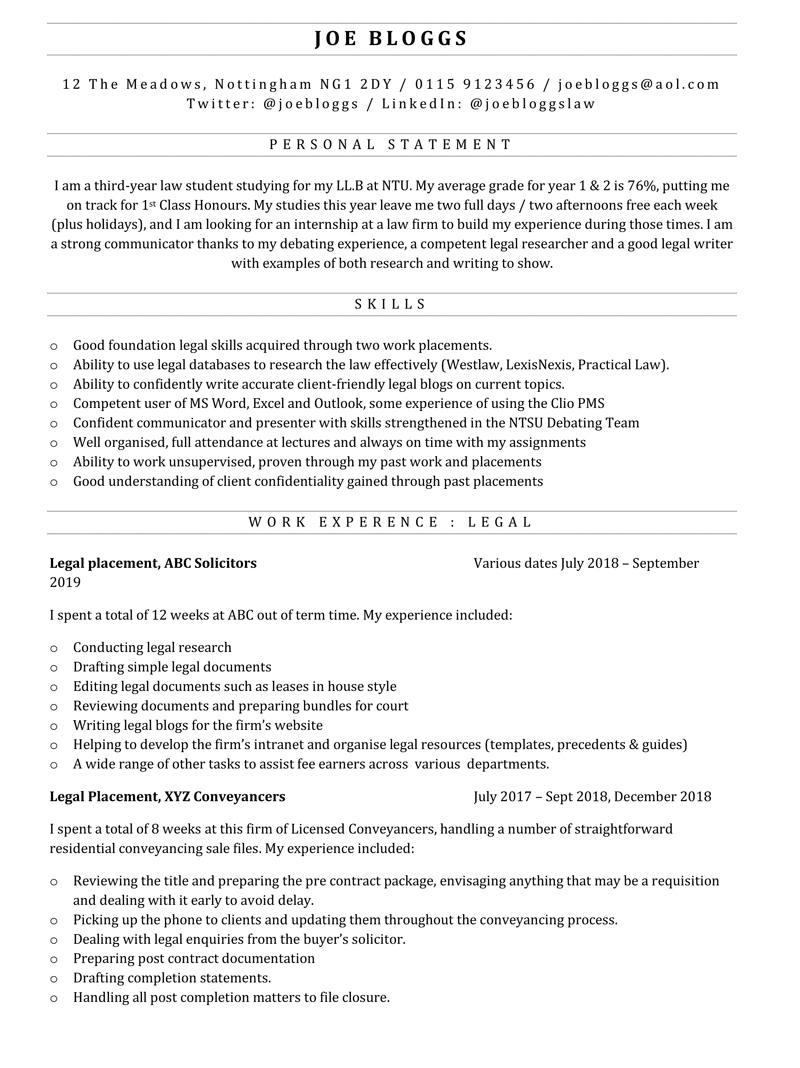 CV for internship - page 1