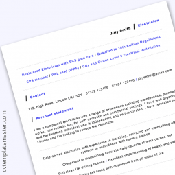 Electrician CV template: free example in Microsoft Word format