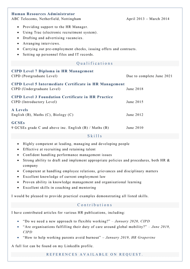 HR CV - page two