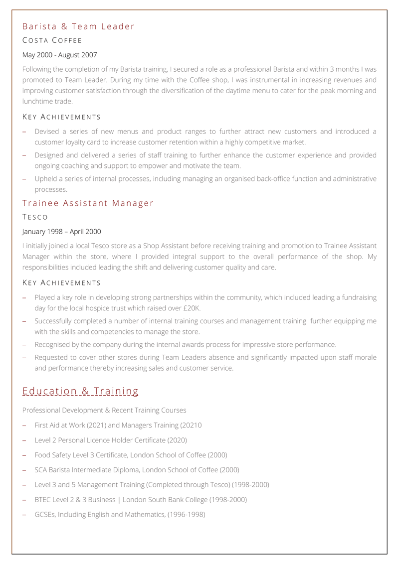 Assistant Manager CV template - page 2