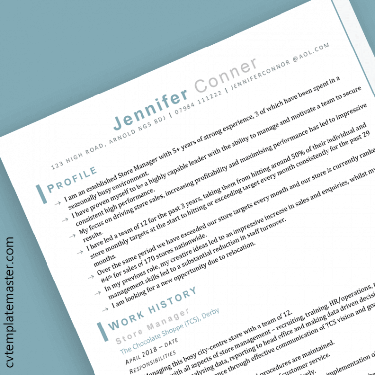 Store manager CV template - preview